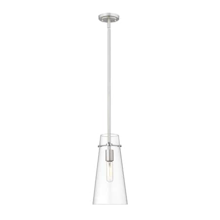 Z-Lite Kira Pendant, 1-Light, 6.5 In.W x 13 In.H, Brushed Nickel/Clear 7508P-ROD-BN